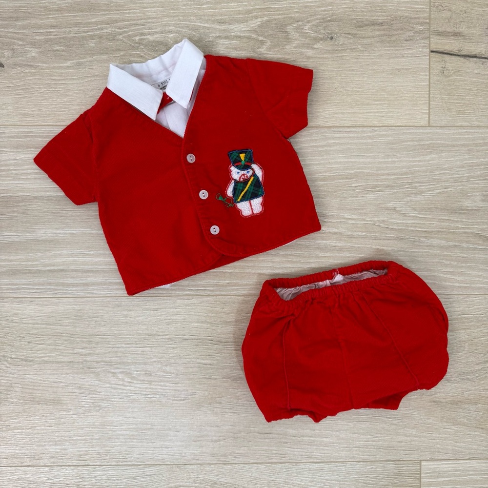 Vintage Corduroy Red Nutcracker Holiday Christmas Newborn Outfit